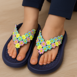 Soft Medicated Kids Slippers – Flower Design, Anti-Slip Sole