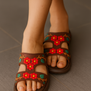 Floral Brown Kids Comfy Slippers